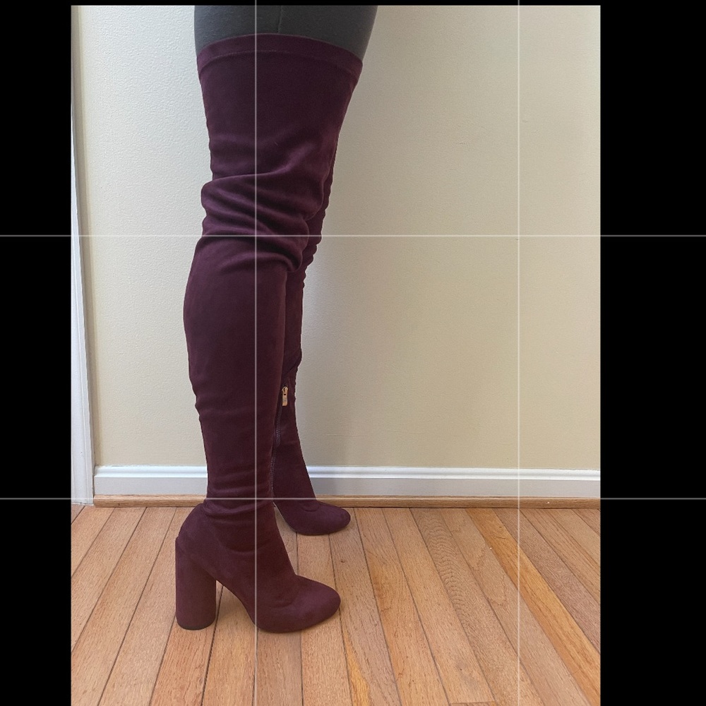 Burgundy thigh high boots